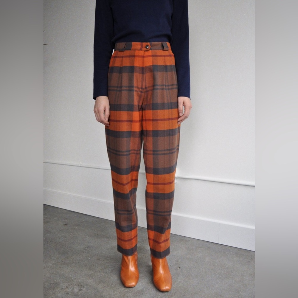 Rita Row Tapered Checkered Plaid Trousers Cotton Flannel Sz 40